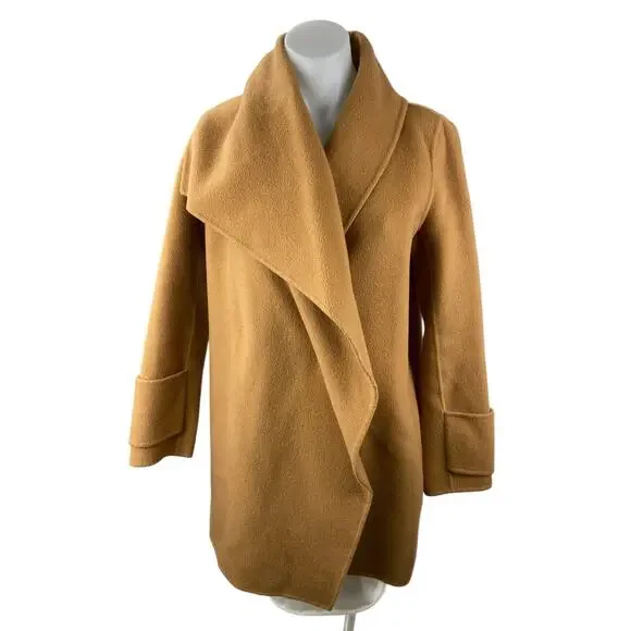 Vince 100% Wool Brown Drape Front Shawl Collar Long Sleeve Puffer Coat Jacket XS - Picture 1 of 4